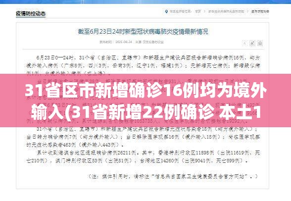 31省区市新增确诊16例均为境外输入(31省新增22例确诊 本土16例)