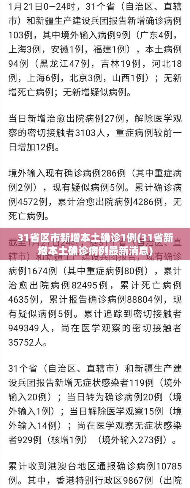 31省区市新增本土确诊1例(31省新增本土确诊病例最新消息)