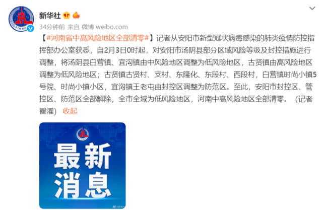 【河南中高风险区清零，河南中高风险区清零最新消息】