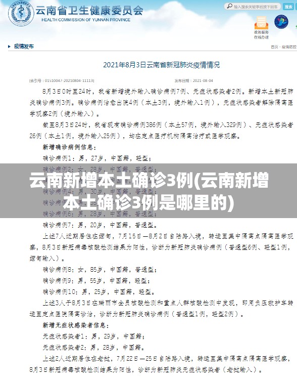云南新增本土确诊3例(云南新增本土确诊3例是哪里的)