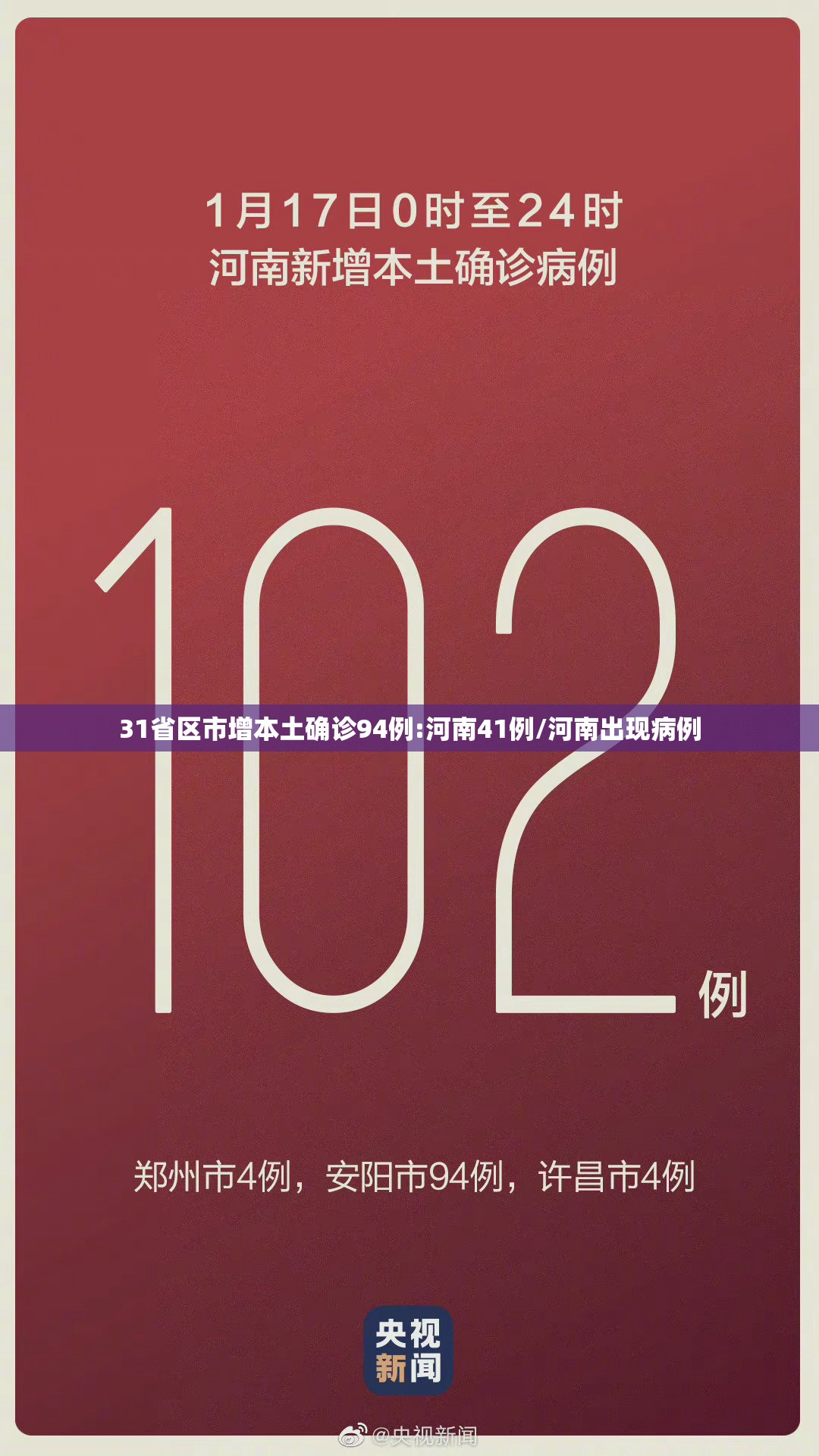 31省区市增本土确诊94例:河南41例/河南出现病例
