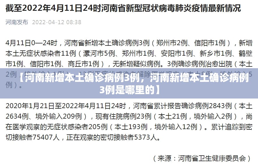 【河南新增本土确诊病例3例，河南新增本土确诊病例3例是哪里的】