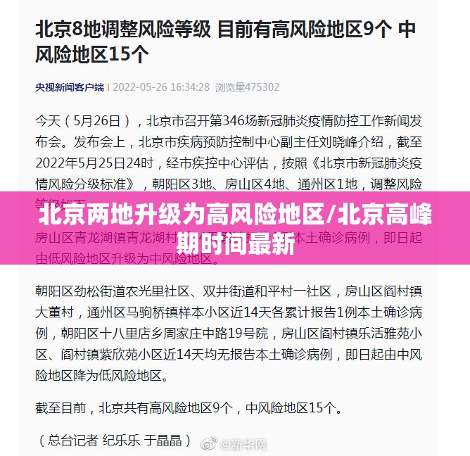 北京两地升级为高风险地区/北京高峰期时间最新