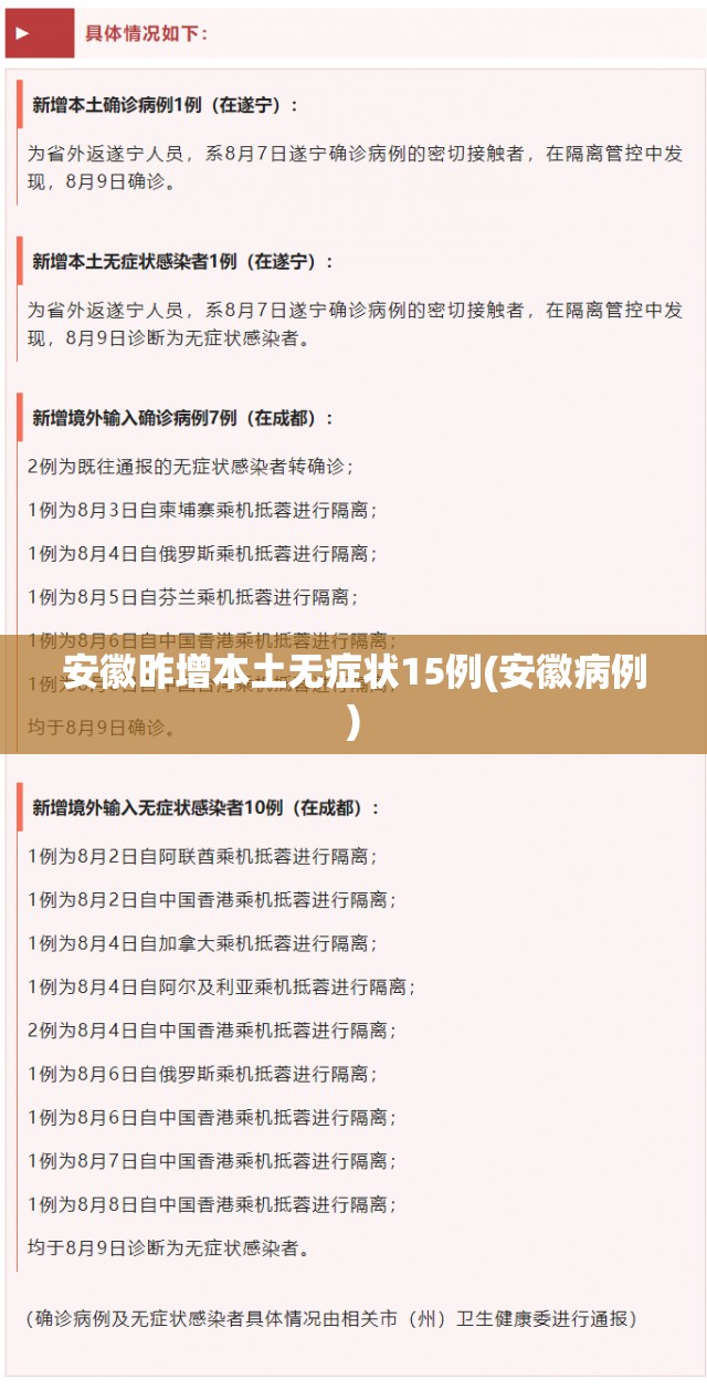 安徽昨增本土无症状15例(安徽病例)