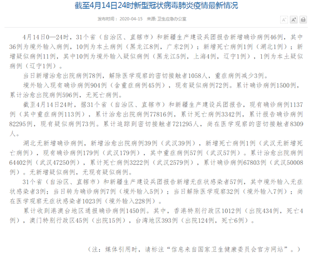 31个省区市新增确诊病例46例/31个省的新增确诊病例