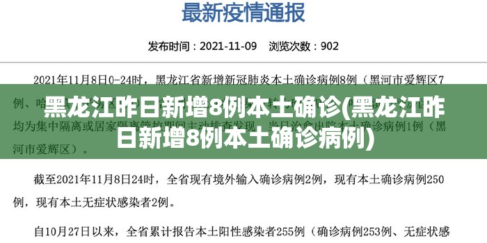 黑龙江昨日新增8例本土确诊(黑龙江昨日新增8例本土确诊病例) 黑龙江昨日新增8例本土确诊(黑龙江昨日新增8例本土确诊病例)