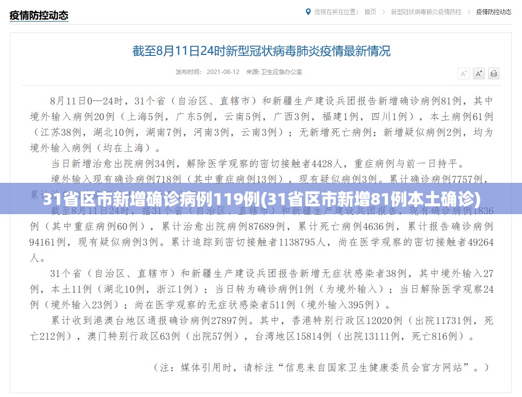 31省区市新增确诊病例119例(31省区市新增81例本土确诊)