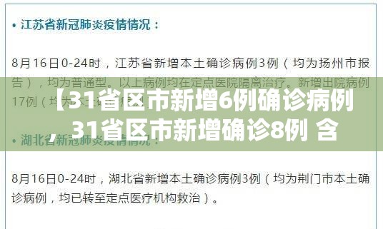 【31省区市新增6例确诊病例，31省区市新增确诊8例 含本土1例】