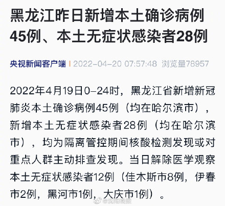 黑龙江增28例本土(黑龙江新增27例确诊 6例无症状)