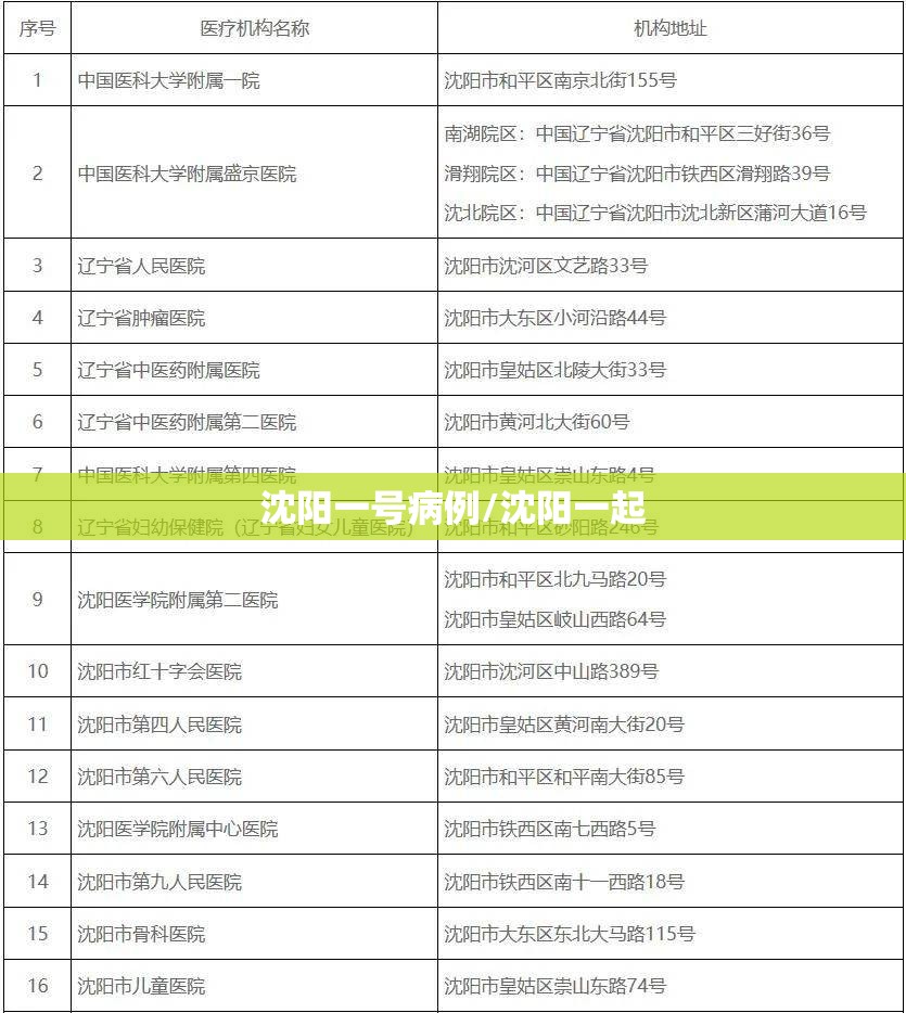沈阳一号病例/沈阳一起