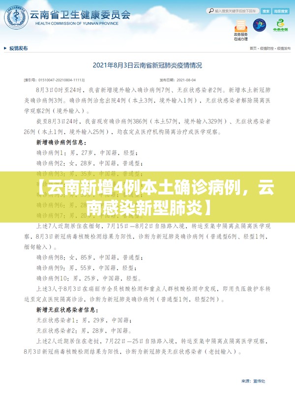 【云南新增4例本土确诊病例，云南感染新型肺炎】