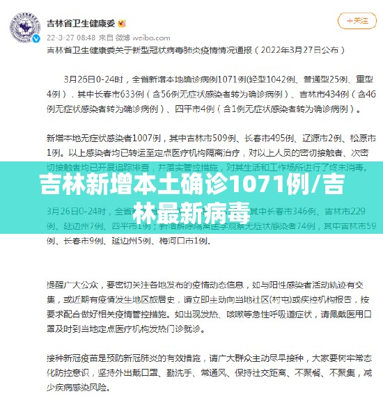 吉林新增本土确诊1071例/吉林最新病毒