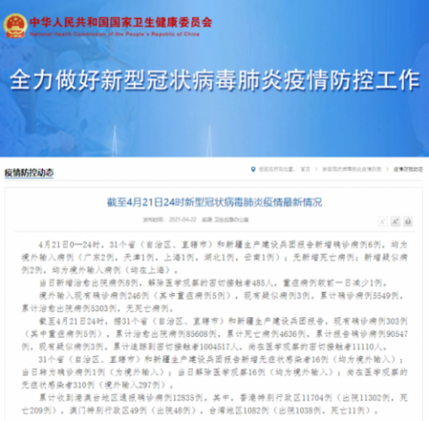 【31省区市新增22例均为境外输入，31省新增16例输入】
