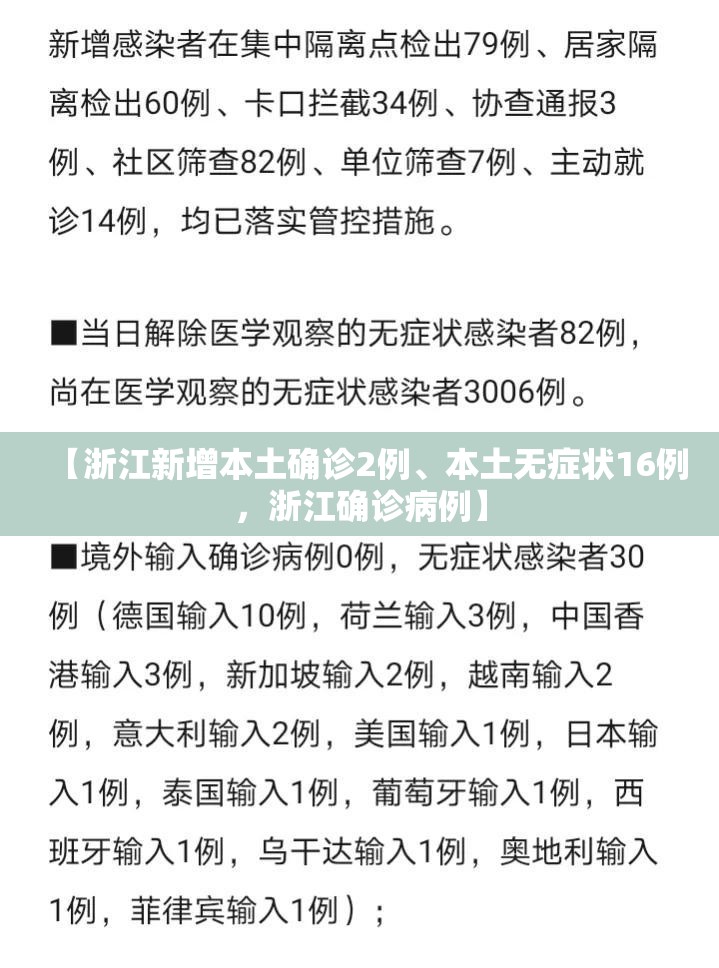 【浙江新增本土确诊2例、本土无症状16例，浙江确诊病例】
