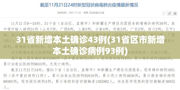 31省新增本土确诊43例(31省区市新增本土确诊病例93例)