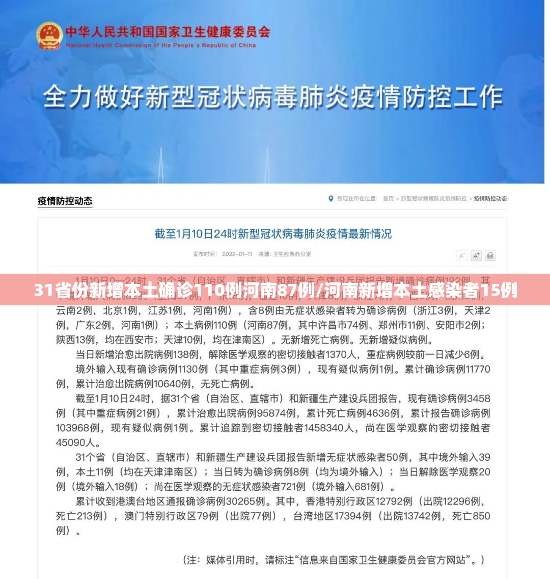31省份新增本土确诊110例河南87例/河南新增本土感染者15例