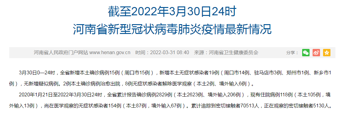 31省份新增本土确诊110例河南87例/河南新增本土感染者15例