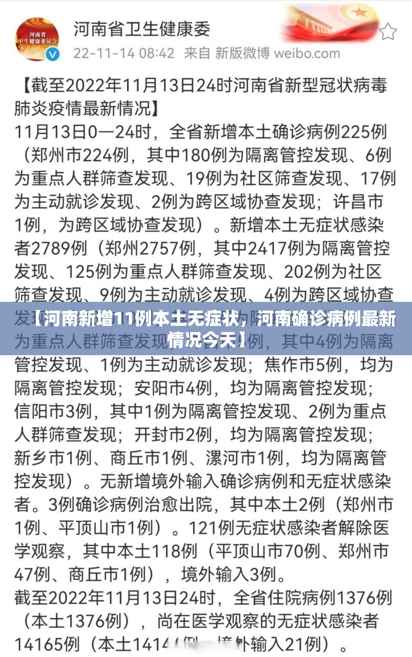 【河南新增11例本土无症状，河南确诊病例最新情况今天】