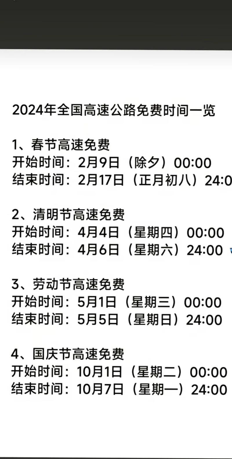 【高速几号开始免费2024，2024高速免费什么时间开始】