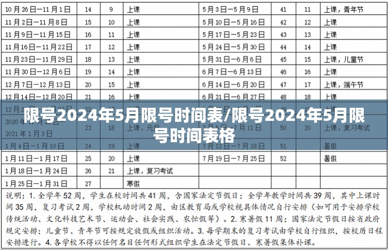 限号2024年5月限号时间表/限号2024年5月限号时间表格