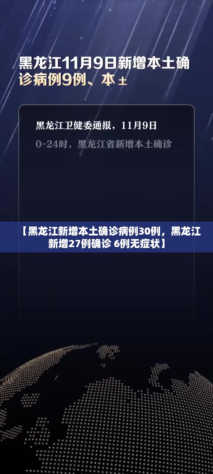 【黑龙江新增本土确诊病例30例，黑龙江新增27例确诊 6例无症状】