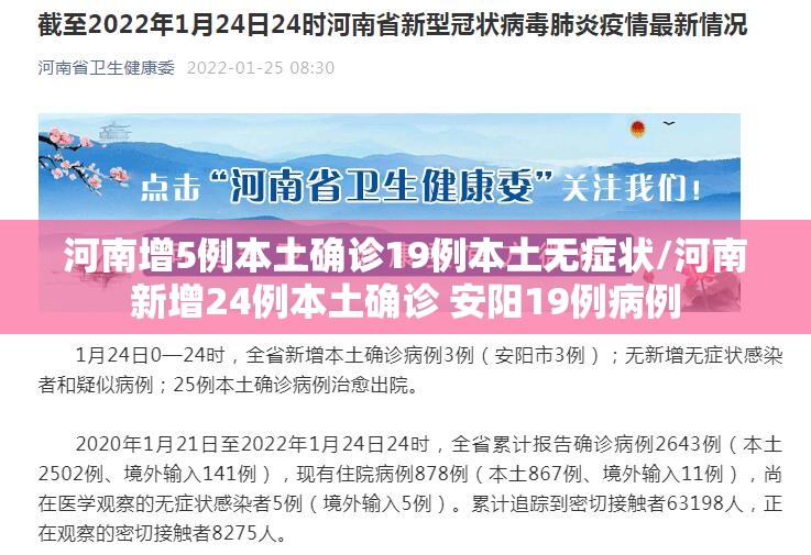 河南增5例本土确诊19例本土无症状/河南新增24例本土确诊 安阳19例病例