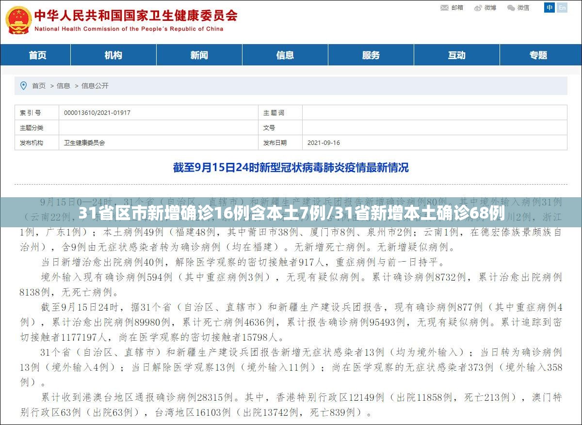 31省区市新增确诊16例含本土7例/31省新增本土确诊68例