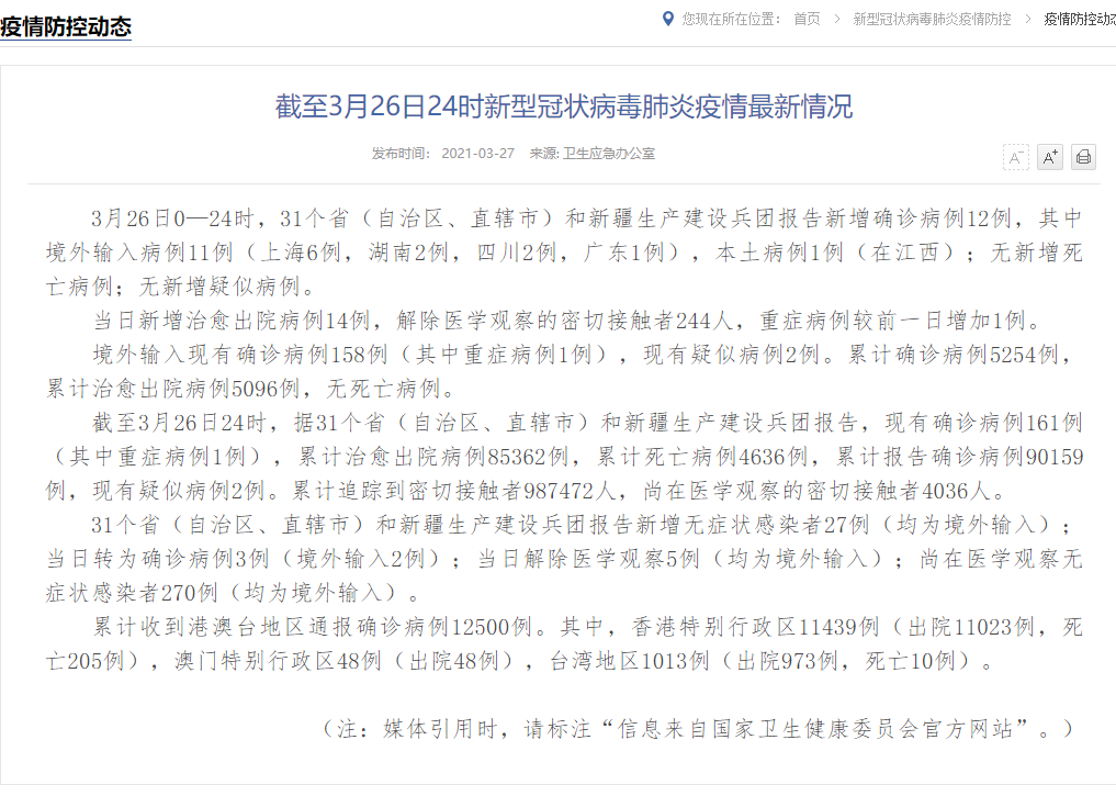 31省区市新增确诊16例均为境外输入(31省区市新增本土确诊30例)
