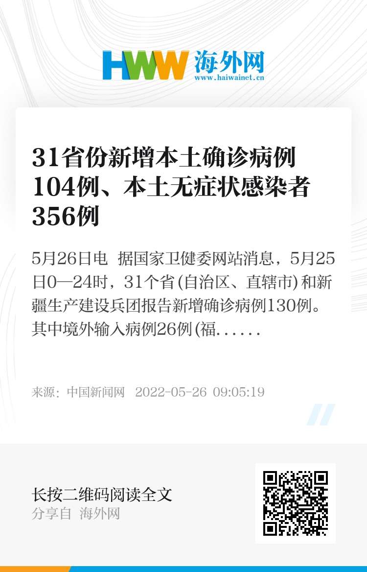 【31省增本土104例，31省份昨增本土54 65例】