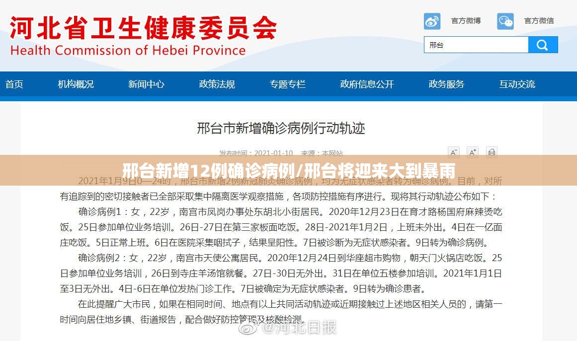 邢台新增12例确诊病例/邢台将迎来大到暴雨