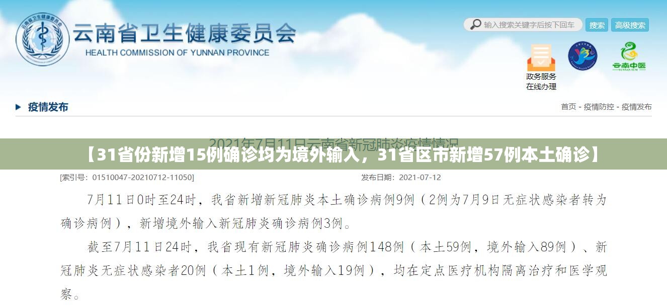 【31省份新增15例确诊均为境外输入，31省区市新增57例本土确诊】